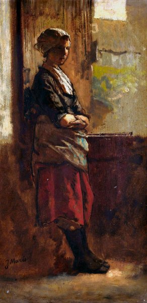Main Product Photo of Meisje bij een deuropening.  Painting by Jacob Maris