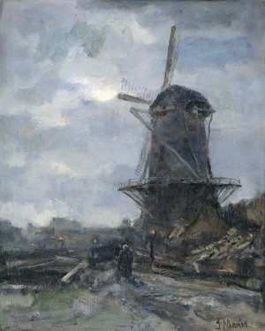 Molen bij maanlicht by Jacob Maris Oil Painting
