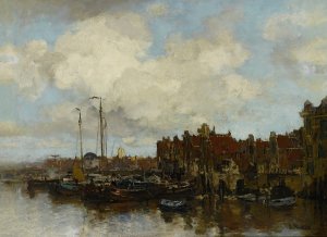 On The Amstel by Jacob Maris Oil Painting
