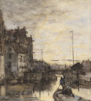 Stadsgezicht bij avond by Jacob Maris Oil Painting