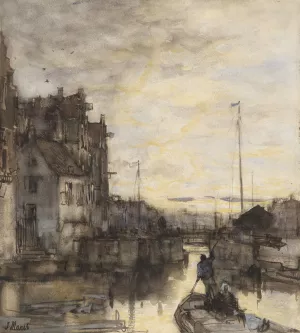 Stadsgezicht bij avond by Jacob Maris Oil Painting