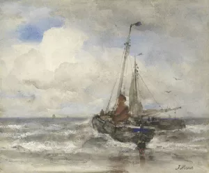 Twee vissersschepen bij het strand Oil painting by Jacob Maris