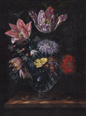 A Glass Vase With Flowers by Jacob Marrel Oil Painting