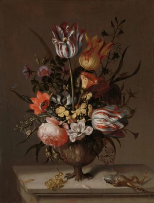 Still Life with a Vase of Flowers and a Dead Frog by Jacob Marrel Oil Painting