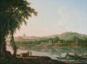 A distant view of Rome across the Tiber by Jacob More Oil Painting