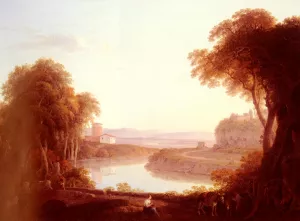 An Italianate Landscape With Figures And Donkeys In The Foreground by Jacob More Oil Painting