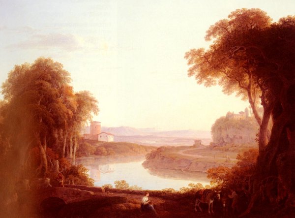 An Italianate Landscape With Figures And Donkeys In The Foreground by Jacob More - Hand-Painted Oil Painting Reproduction