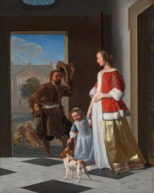 A Fishmonger at the Door by Jacob Ochtervelt Oil Painting