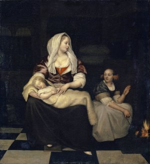 A Mother With Her Child And A Maid by Jacob Ochtervelt Oil Painting