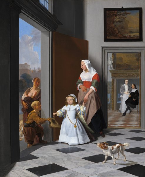 A Nurse and a Child in an Elegant Foyer  by Jacob Ochtervelt - Hand-Painted Oil Painting Reproduction