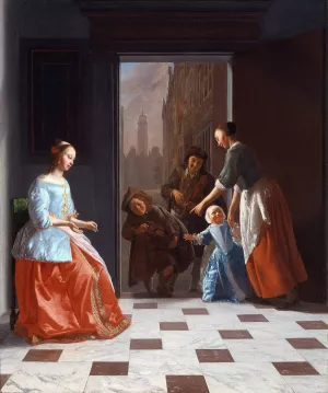 Street Musicians at the Door by Jacob Ochtervelt Oil Painting