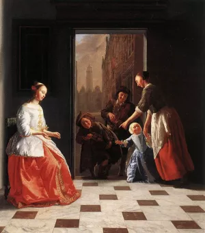 Street Musicians at the Doorway of a House painting by Jacob Ochtervelt
