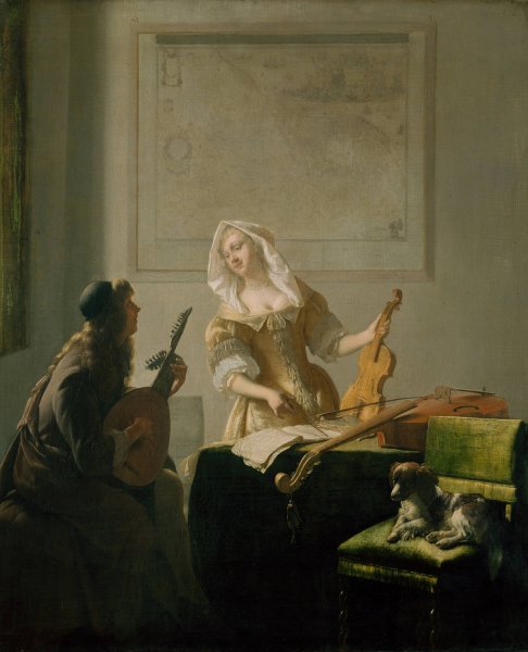 The Music Lesson  by Jacob Ochtervelt - Hand-Painted Oil Painting Reproduction