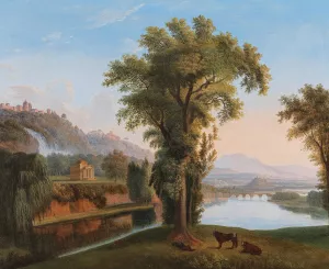 A Vast Landscape with a View of the Tivoli Falls by Jacob Philipp Hackert Oil Painting