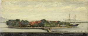 Gezicht op het eiland Kuiper in de baai van Batavia by Jacob Pieter Mercier Oil Painting