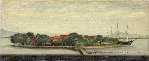 Main Product Photo of Gezicht op het eiland Kuiper in de baai van Batavia  Painting by Jacob Pieter Mercier