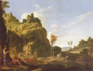 Landscape with Mercury and Battus painting by Jacob Pynas