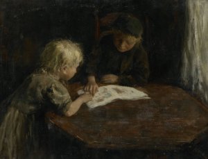 Children with a Picture-book by Jacob Simon Hendrik Kever Oil Painting