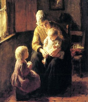 Minding the Baby by Jacob Simon Hendrik Kever Oil Painting