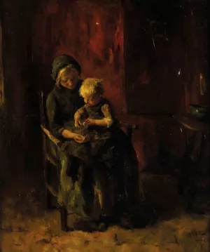 Mother and Child by Jacob Simon Hendrik Kever Oil Painting