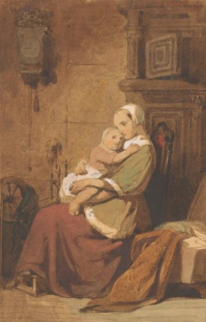 Moeder en kind in een interieur by Jacob Spoel Oil Painting
