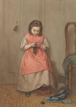 Interieur met breiend meisje by Jacob Taanman Oil Painting