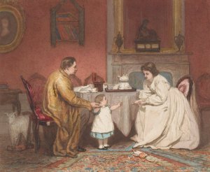 Interieur met ouders en hun kind by Jacob Taanman Oil Painting