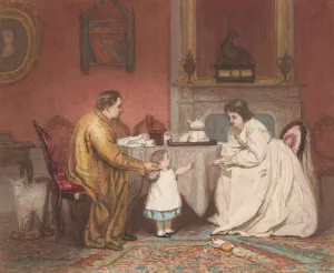 Interieur met ouders en hun kind Oil painting by Jacob Taanman