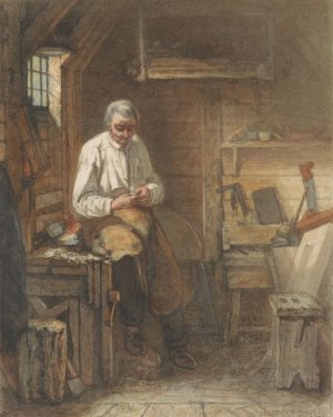 Timmerman zittend op een schaafbank in zijn werkplaats by Jacob Taanman Oil Painting