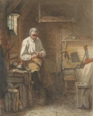 Timmerman zittend op een schaafbank in zijn werkplaats by Jacob Taanman Oil Painting