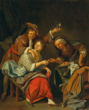 A Brothel Scene by Jacob Toorenvliet Oil Painting