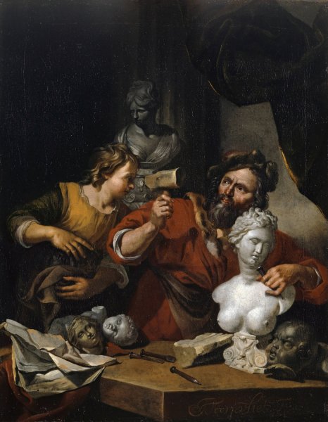 Main Product Photo of A Sculptor's Studio  Painting by Jacob Toorenvliet