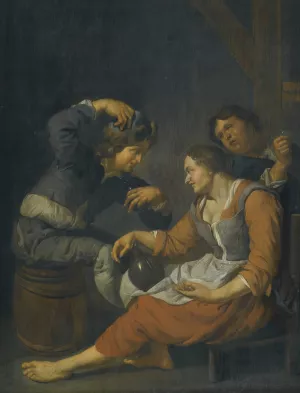 Three Peasants Drinking by Jacob Toorenvliet Oil Painting
