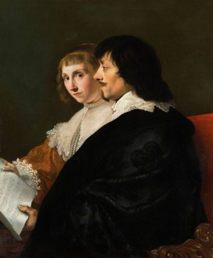 Double Portrait of Constantijn Huygens by Jacob Van Campen Oil Painting