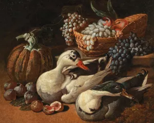 A fruit still life with a brace of duck by Jacob Van De Kerckhoven Oil Painting