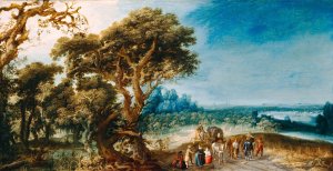 Landscape with a Carriage Hold-Up by Jacob Van Geel Oil Painting