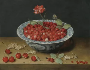 Wild Strawberries and a Carnation in a Wan-Li Bowl by Jacob Van Hulsdonck Oil Painting