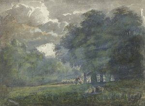 Herders met kudde in bosrijk landschap by Jacob Van Liender Oil Painting