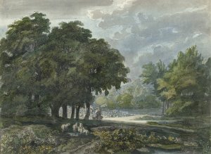 Herders met kudde in bosrijk landschap by Jacob Van Liender Oil Painting