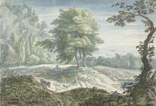 Main Product Photo of Landschap met schapen  Painting by Jacob Van Liender