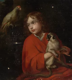 Parrot Watching A Boy Holding A Monkey by Jacob Van Oost Oil Painting