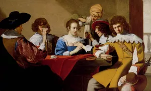 An Interior With Soldiers Drinking And Smoking by Jacob Van Oost The Elder Oil Painting