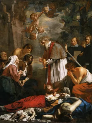 St Macarius of Ghent Giving Aid to the Plague Victims painting by Jacob Van Oost The Elder
