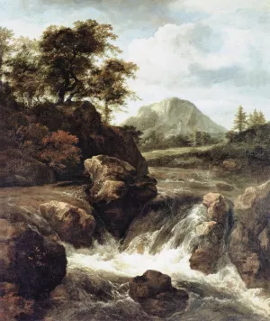 A Waterfall by Jacob Van Ruisdael - Oil Painting Reproduction