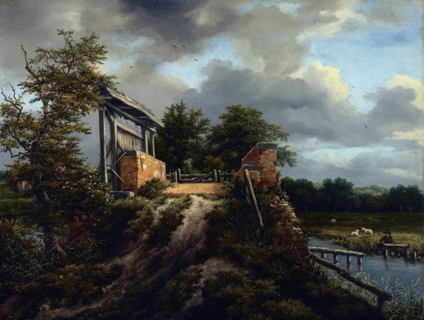 Main Product Photo of Bridge with a Sluice  Painting by Jacob Van Ruisdael