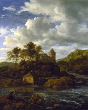 Castle and Watermill by a River by Jacob Van Ruisdael Oil Painting