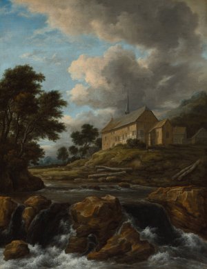 Landscape with a Church by a Torrent by Jacob Van Ruisdael Oil Painting