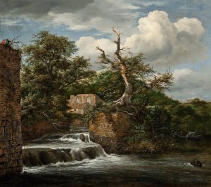 Landscape with a mill-run and ruins by Jacob Van Ruisdael Oil Painting