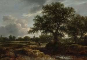 Landscape with a Village in the Distance by Jacob Van Ruisdael Oil Painting