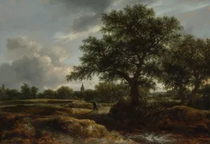 Landscape with a Village in the Distance by Jacob Van Ruisdael Oil Painting